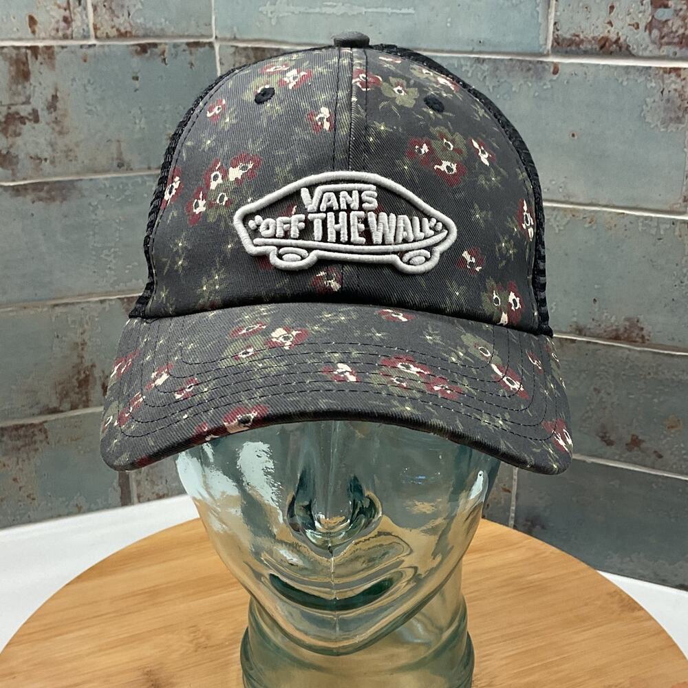Vans Off the Wall Embroidered Trucker Snapback Hat Black Floral